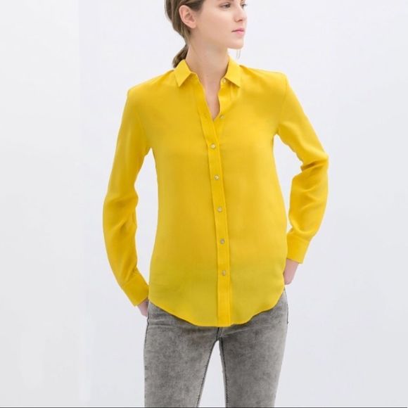 Zara Tops - ZARA Mustard Yellow Long Sleeve Button Down Dress Shirt